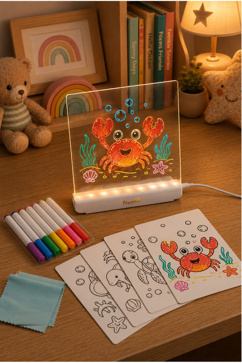 Luvio LED Işıklı Çizim ve Boyama Panosu – Stantlı, 7 Kalemli Çocuk Aktivite Seti